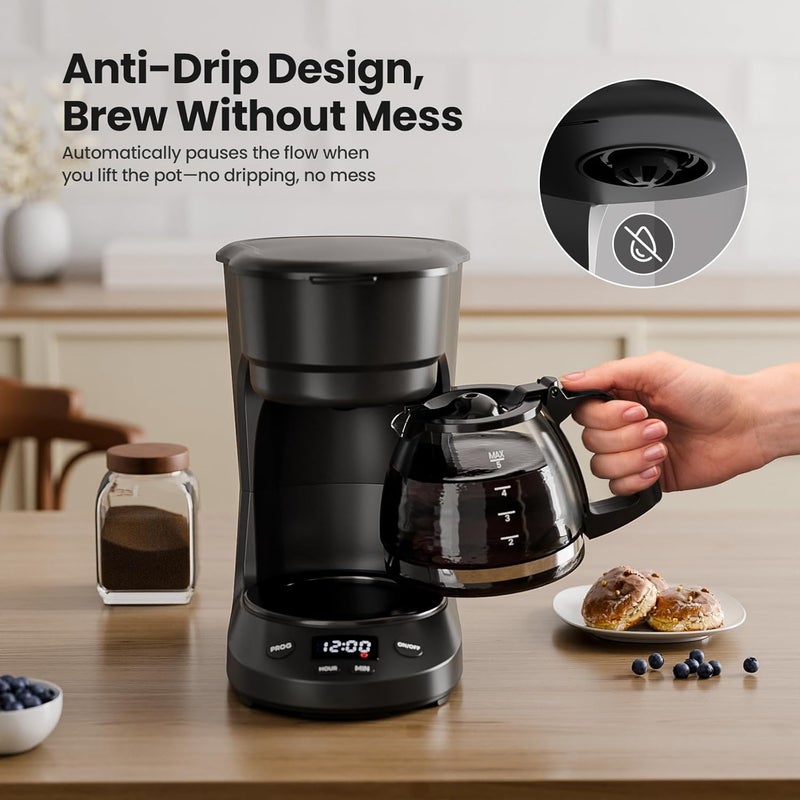 Kismile Compact Coffee Maker with LED Display, Small Drip Coffee Machine with Anti-Drip System, Timer, Auto Shut-Off, Dry-Boil Protection, Removable Funnel, Ideal for Home & Office (Black) - Image 3
